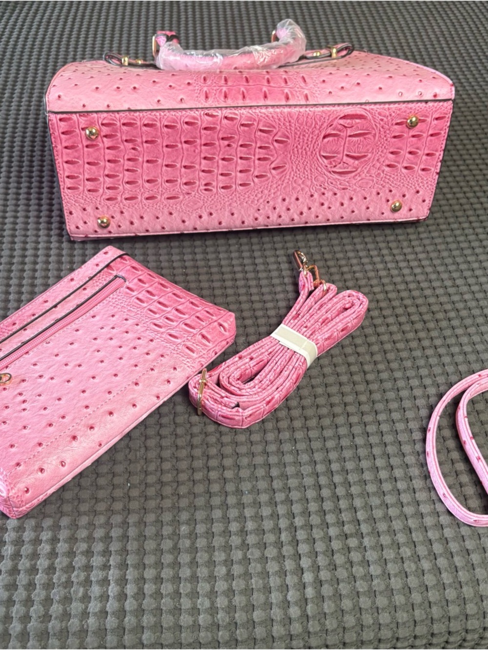 Dasein Pink Faux Ostrich Style Hand Bag, Purse, Crossbody, Satchel, Roomy - Picture 3 of 14